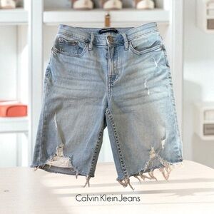 Calvin Klein Jeans, Distressed Denim Shorts, Size 25, Light Blue